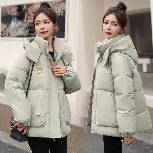 Insulating Women Short Hooded Coat - Boxy Polyester Winter