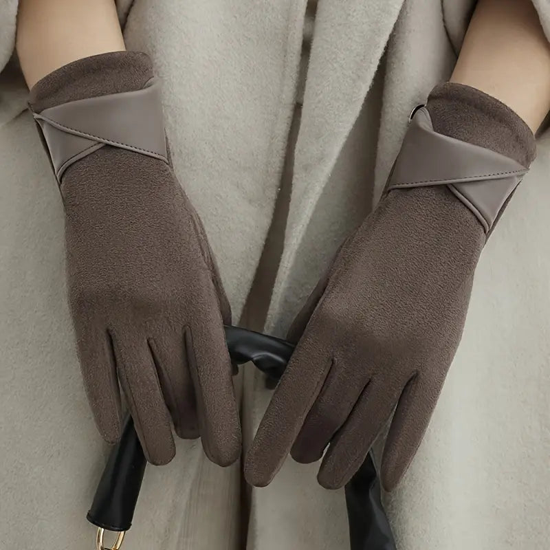 Warm Women's Winter Gloves - Faux Leather Cuff, Fleece