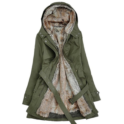 Warm Women's Winter Coat - Tailored Mid Thigh, Hooded