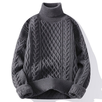 Warm Men's Turtleneck Sweater - Oversized Cable Knit, Wool