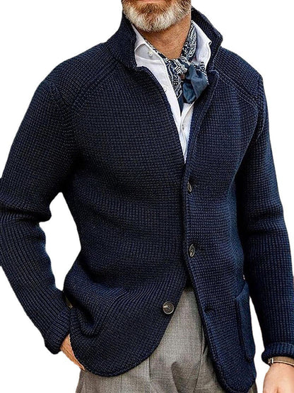 Warm Men's Cardigan - Stand Up Collar, Knitted, Commute