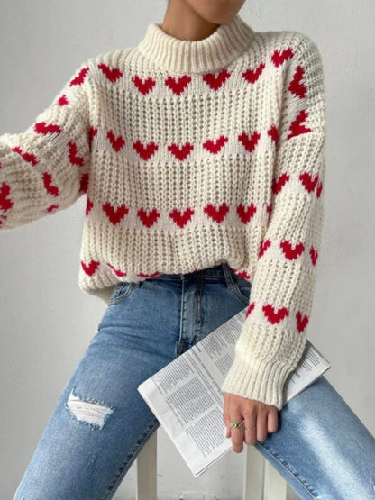 Warm Relaxed Women Pullover - Mock Neck Knit, Casual