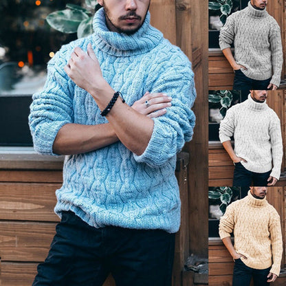 Warm Men's Turtleneck Sweater - Cable Knit, Wool Winter