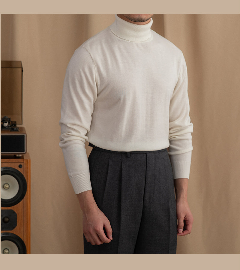Lightweight Mens Turtleneck Sweater - Slim, Wool, Commute