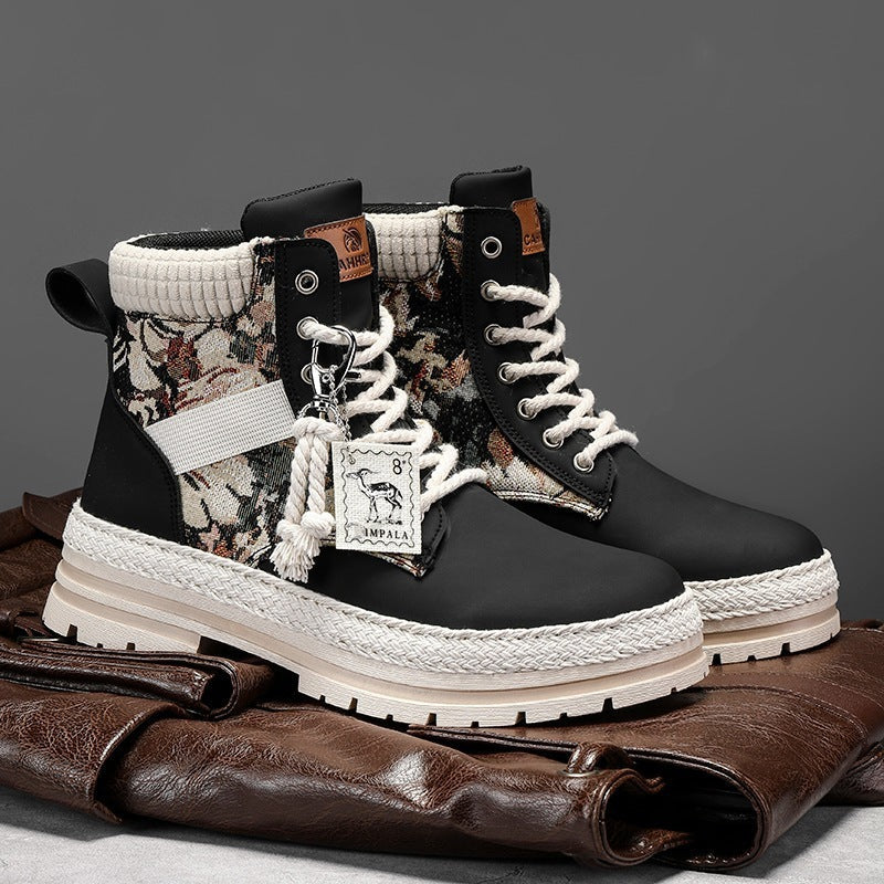 Warm Men's High-Top Boots - Lace-Up Leather Fabric, Winter