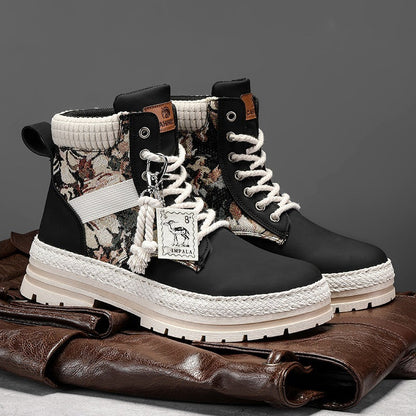 Warm Men's High-Top Boots - Lace-Up Leather Fabric, Winter