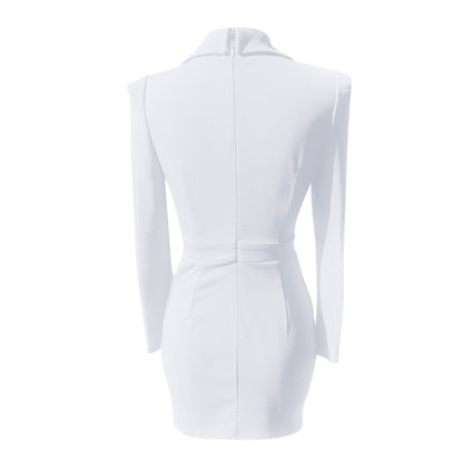 Fitted women's blazer dress - polished wrap-front, knee-length, rabbit hair, for office
