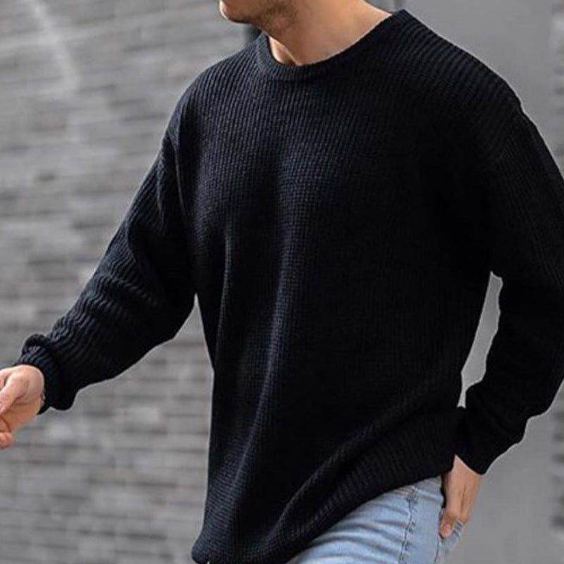 Weicher klassischer Herrenpullover mit Waffelstrick - Rundhalsausschnitt Acryl