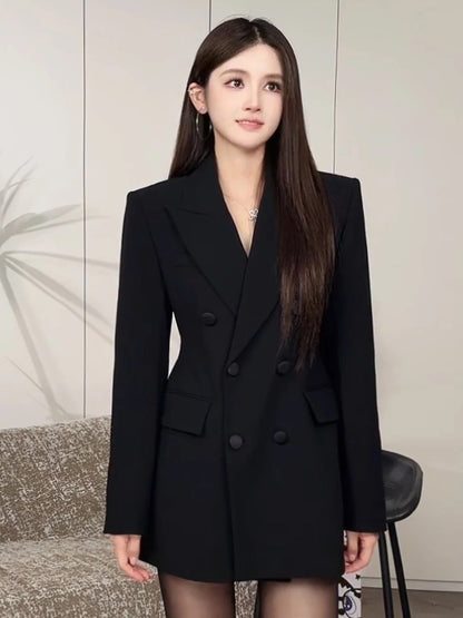 Fitted women's blazer - double-breasted, slim-fit, structured, polyester, for work