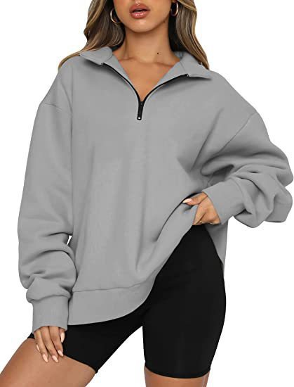 Lightweight Women Zip Sweatshirt - Oversized Pullover Casual