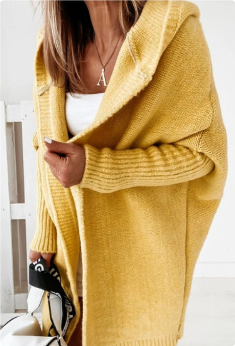 Warm Women's Hooded Cardigan - Batwing Knit, For Autumn