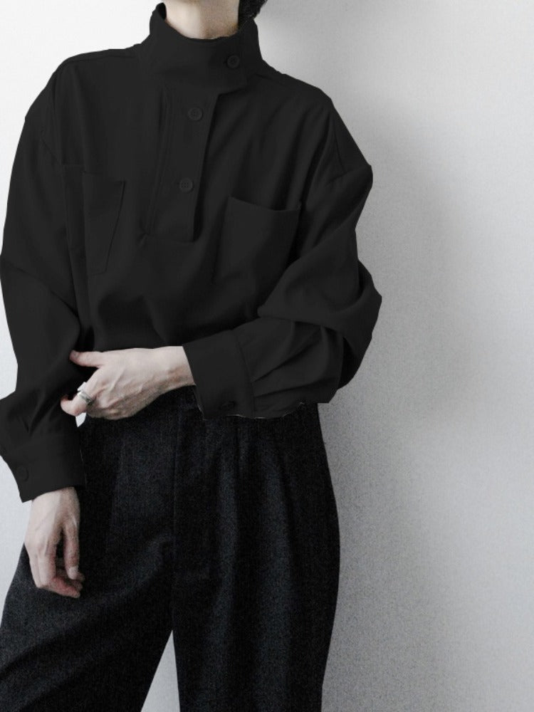 Soft Men’s Half Turtleneck Shirt - Stand Collar, Polyester