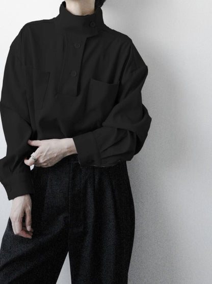 Soft Men’s Half Turtleneck Shirt - Stand Collar, Polyester