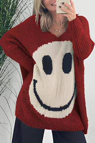 Übergroßer gemütlicher Damenpullover - V-Ausschnitt mit strukturierter Strickoptik