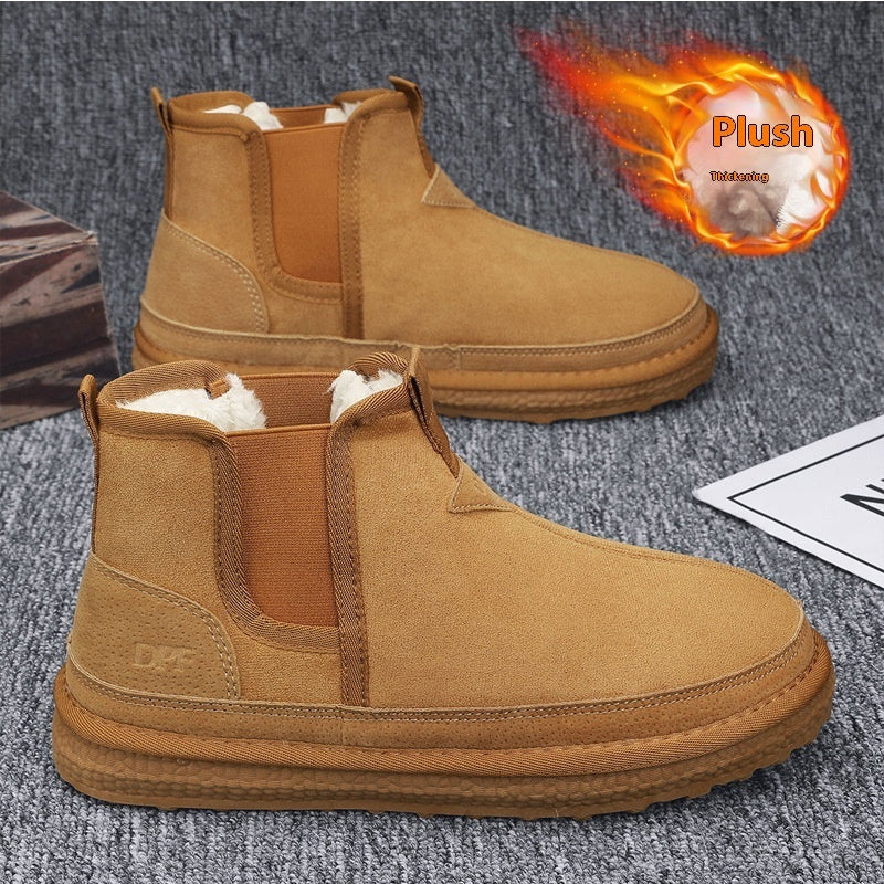 Warm Men’s Ankle Boots - Round Toe, Suede PU, Casual Winter