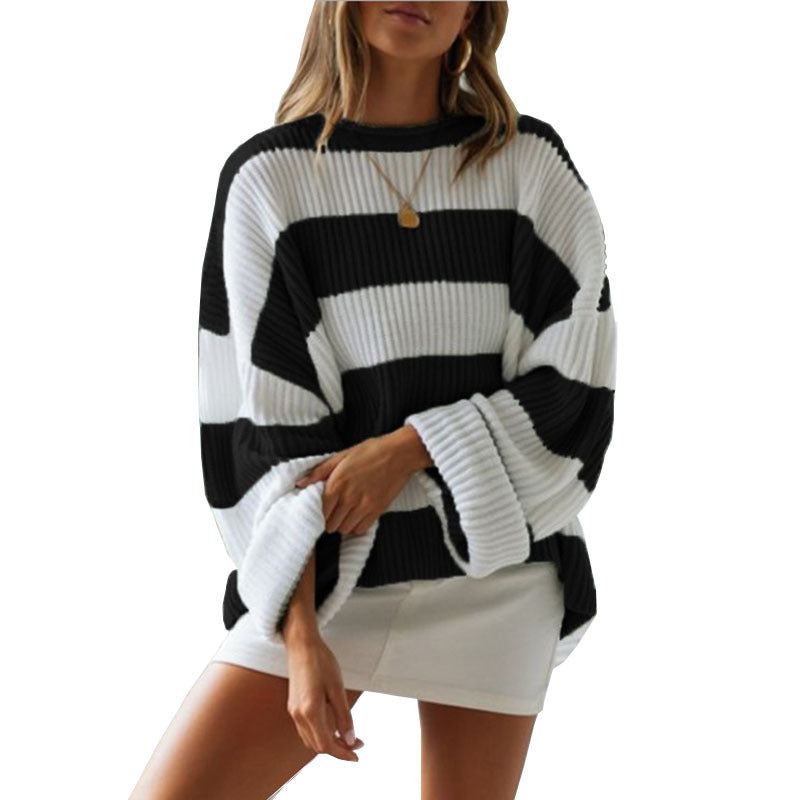 Oversized Women Sweater - Boxy Cropped Ribbed For Spring
