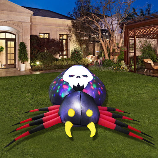 Inflatable Spider With LED Skull Abdomen Halloween Decor