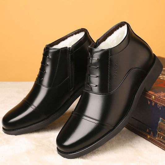 Warm Cozy Mens Ankle Boots - Cap Toe, PU Leather, Winter
