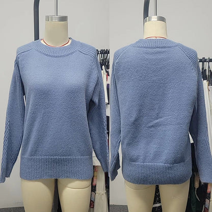 Soft Women's Sweater - Round Neck, Ribbed Knit, Casual