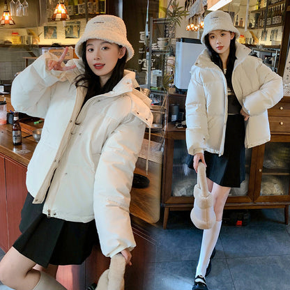 Warm Women’s Short Puffer Jacket - Loose Cotton Hooded