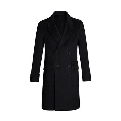 Warm Men's Trench Coat - Slim Double Breasted, Wool, Winter