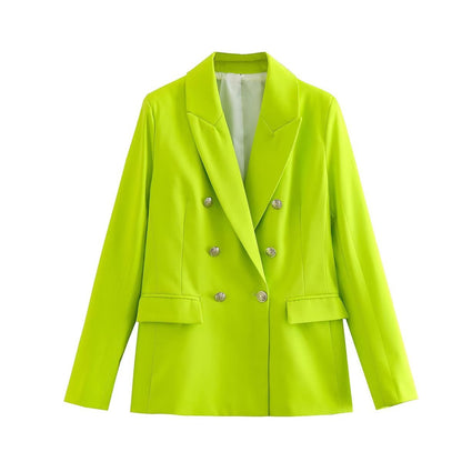 Fitted women's blazer - double-breasted, polished silhouette, polyester, autumn office wear