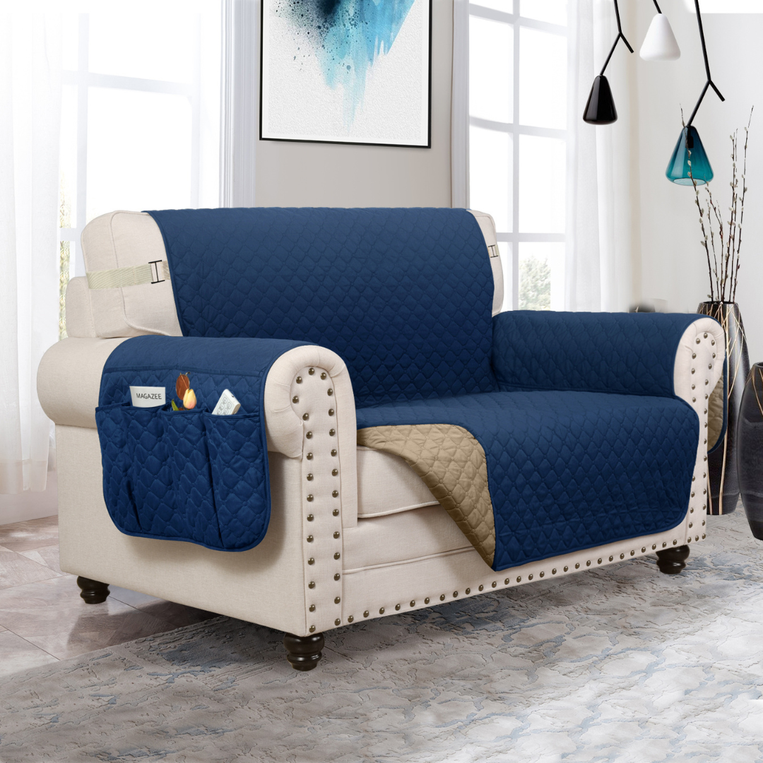 Copertura per divano Protettore per mobili con tasche laterali e cinghie posteriori Colori reversibili Autunno 2025 Amico degli animali domestici