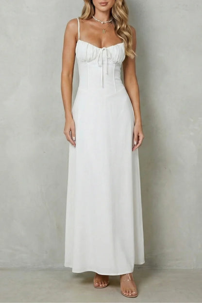 Lightweight flattering women's dress – a-line, backless lace-up, polyester, for summer weddings