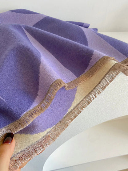 Oversized Womens Scarf - Reversible Geometric Cashmere