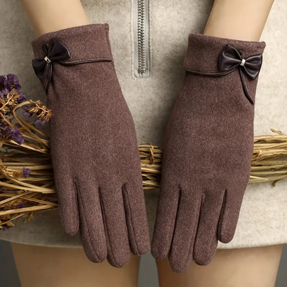Warm Womens Touchscreen Gloves - Short Fitted Suede Winter