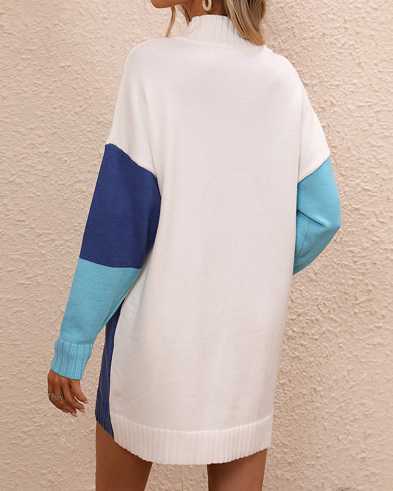 Warm Cozy Women's Tunic Sweater - Colorblock Knit, Winter