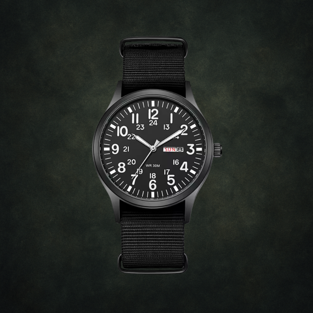 Durable Men’s Military-Style Watch – Waterproof, Scratch-Resistant, 42mm Dial – Green Black