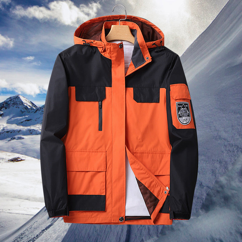 Waterproof Men's Rain Jacket - Hooded Colorblock, Packable