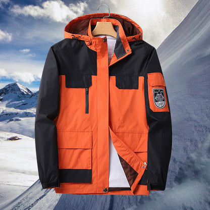Waterproof Men's Rain Jacket - Hooded Colorblock, Packable