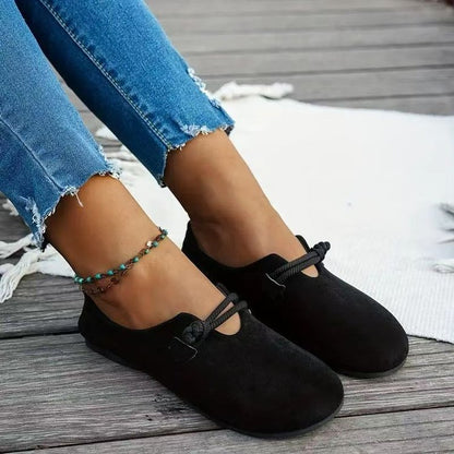 Soft Women's Shoes - Round-Toe Flat Lace-Up, Suede, Versatile Daily Use With Cushioned Lining