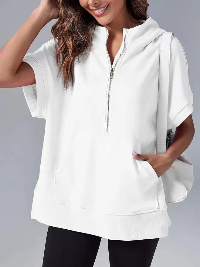 Lightweight Women's Short Sleeve Hoodie - Oversized Knit