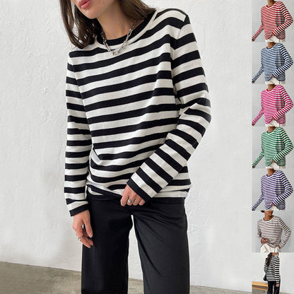 Lightweight Women’s Long Sleeve Sweater - Striped Knit