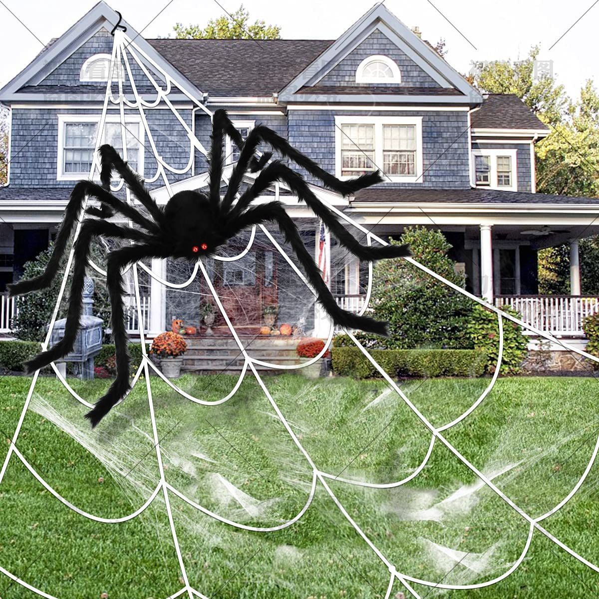Spider Web Halloween Decoration Set With Large Spider