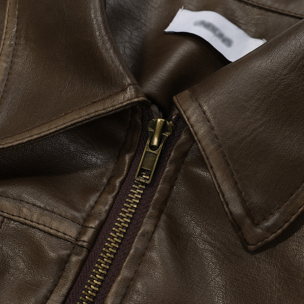 Chaqueta de motociclista desgastada y resistente para hombre - Cuero PU desgastado, uso diario casual