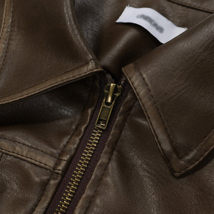 Chaqueta de motociclista desgastada y resistente para hombre - Cuero PU desgastado, uso diario casual