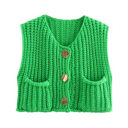 Variant image for Women's Sleeveless Knitted Vest with Pockets, Comfortable Fit Sweater Vest for Casual and Formal Wear-10