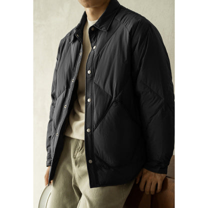 Warm Men's Down Jacket - Shirt Collar, Nylon, Winter