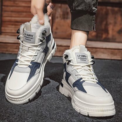 Insulating Men's Ankle Boots - High Top Faux Fur, PU Winter