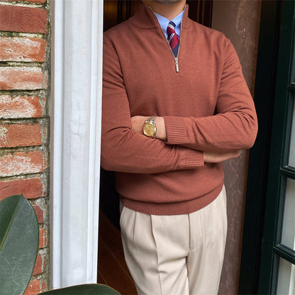 Fitted Men’s Half-Zip Sweater - Ribbed Knit, Smart Casual