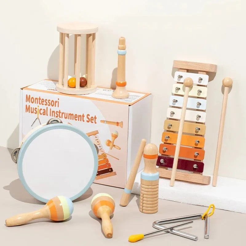 Wooden Montessori Musical Instrument Set for Toddlers - Professionally Tuned Xylophone, Maracas & More - Educational Gift for Preschool Kids