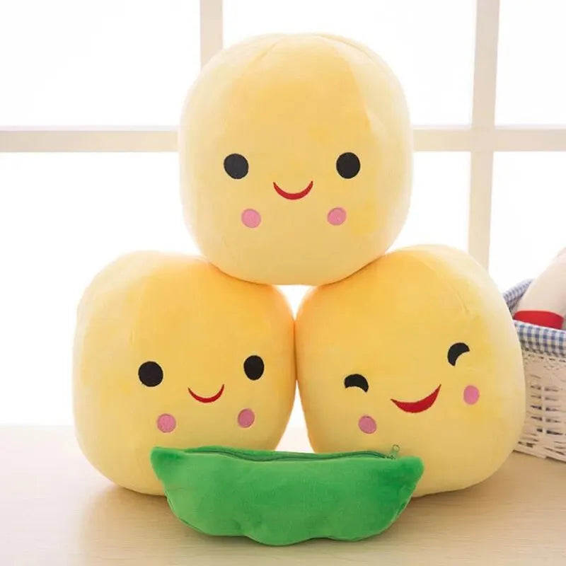 Kawaii Plush Pea Pod Doll Toy - 25cm (9.8 inch) Soft Stuffed Cushion for Kids, Unisex Gift for Boys and Girls, Adorable Playtime Companion