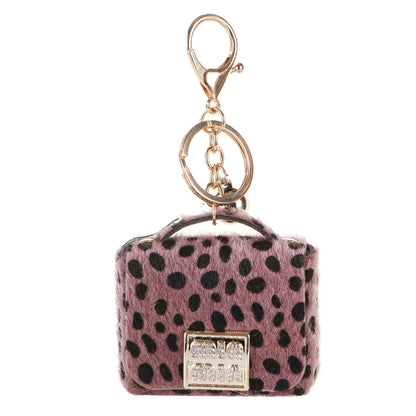 1+1 Free Birkin Inspired Mini Hand Bag - Leopard Print Bag Charm Keychain