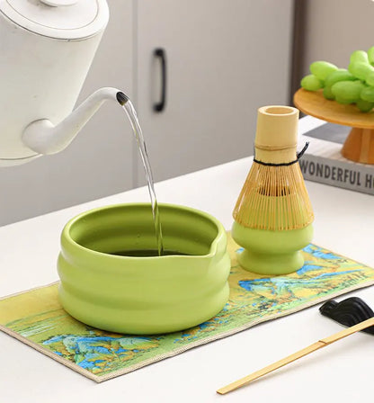 Matcha-Set Keramikschale mit Bambusbesen Traditionell