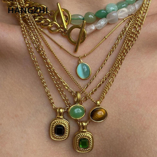 Layered Gold Tone Necklace Set With Resin Stone Pendants Boho Statement Jewelry Gift Idea Fall 2026