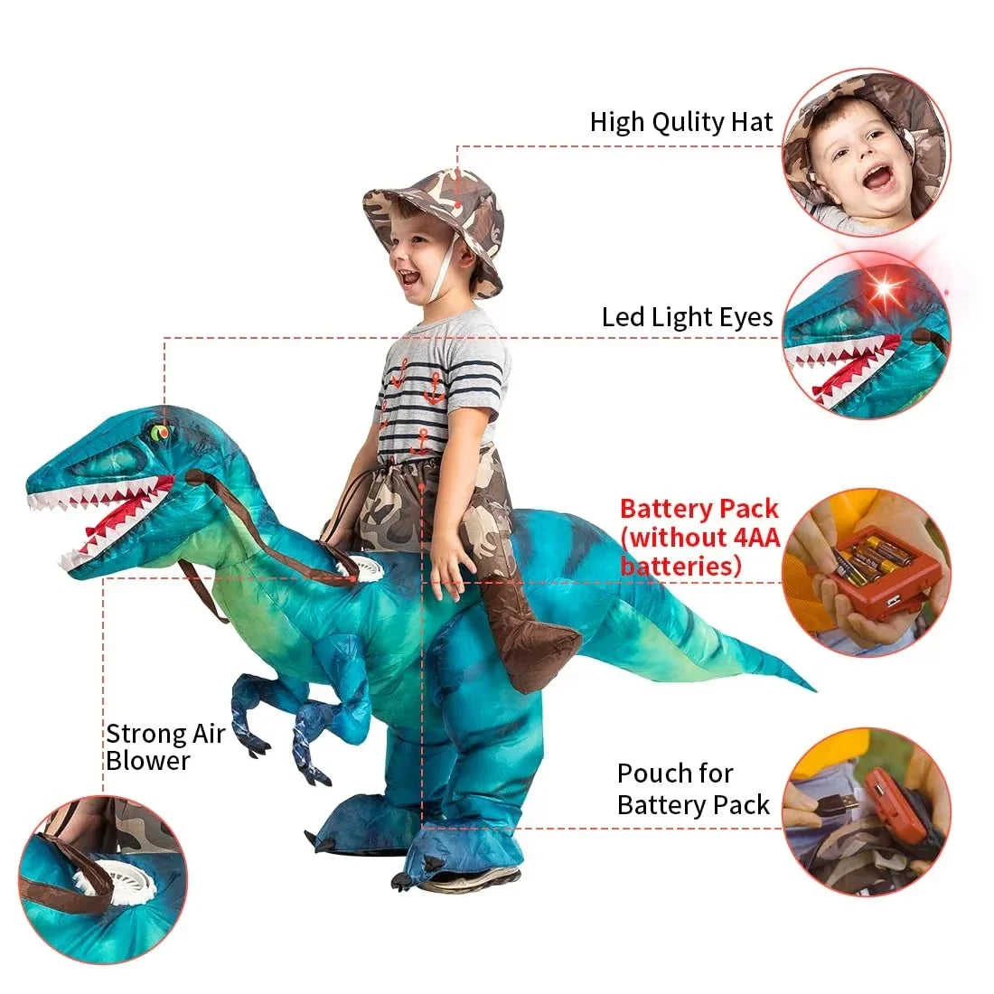 Lightweight Kids Inflatable Dinosaur Costume - Riding T Rex